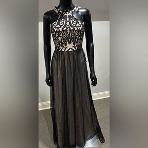 Xtraordinary black & cream sequin halter evening dress long tulle skirt 0 1 NWT